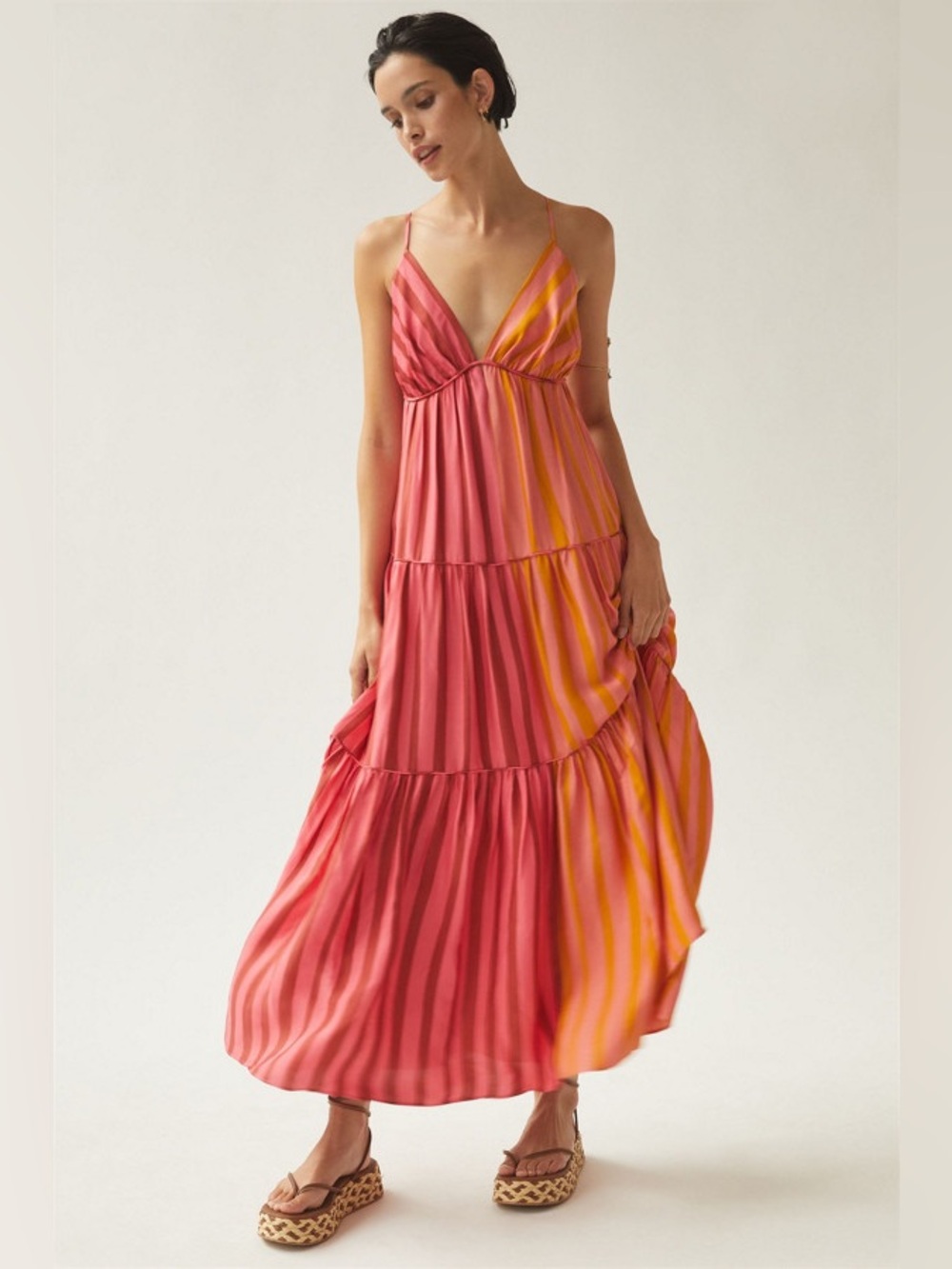 Farm Rio x Anthropologie Pink Stripe Maxi Dress